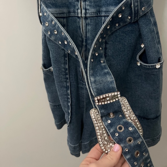 Show me your mumu denim rhinestone outlaw romper - Picture 2 of 3